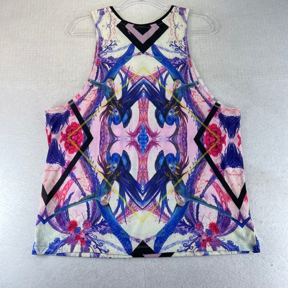 ADIDAS Womens M Multicolor Floral Birds Tropical Print Summer Tank Top - Picture 11 of 12